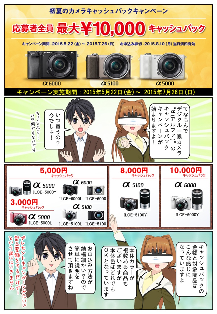 ソニー デジタル一眼カメラ“α” 最大1万円のキャッシュバックのキャンペーン開始