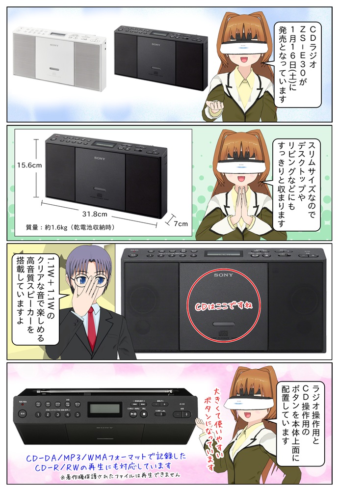 ソニーのCDラジオの新製品 ZS-E30 が2016年1月16日に発売