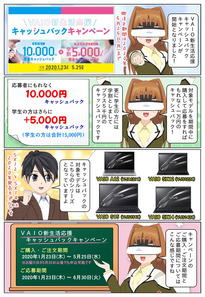 VAIO 新生活応援キャッシュバックキャンペーンが開始、最大1万5千円のキャッシュバック。