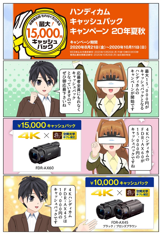 ソニー 4Kハンディカムがキャンペーンで最大1万5千円のキャッシュバック