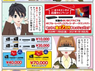 ソニーのテレビ BRAVIA と BDレコーダーやサウンドバーをセット購入で最大7万円のキャッシュバック