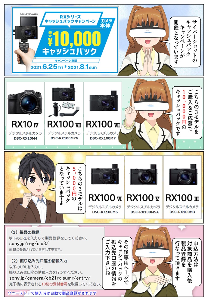 ソニー サイバーショット DSC-RX10M4、DSC-RX100M7(G)を購入で1万円のキャッシュバック