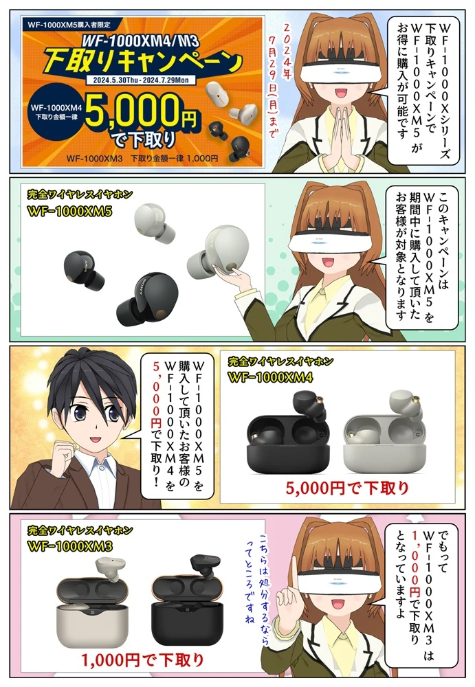 WF-1000XM5購入者のお手持ちのWF-1000XM4か1000XM3を下取り