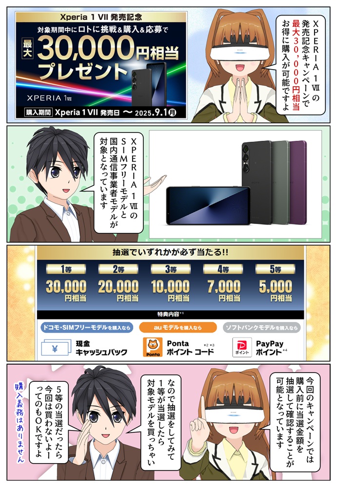 Xperia 1 VII を購入で最大3万円お得になる発売記念キャンペーンが開催