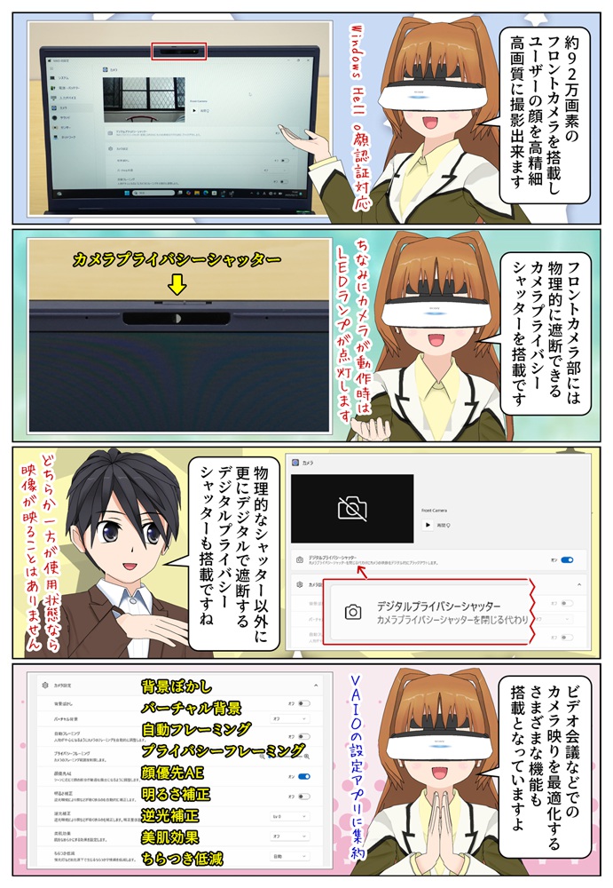 VAIO F14 はビデオ会議などでのカメラ映りを最適化できるWebカメラを搭載