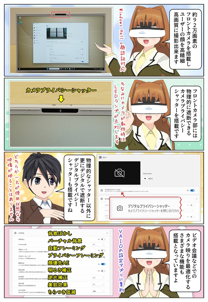 VAIO F16 はビデオ会議などでのカメラ映りを最適化できるWebカメラを搭載