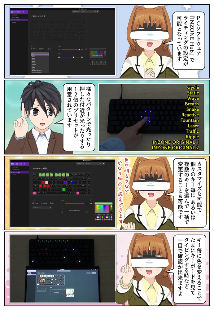 ゲーミングキーボード INZONE KBD-H75 はライティングを細かく設定可能