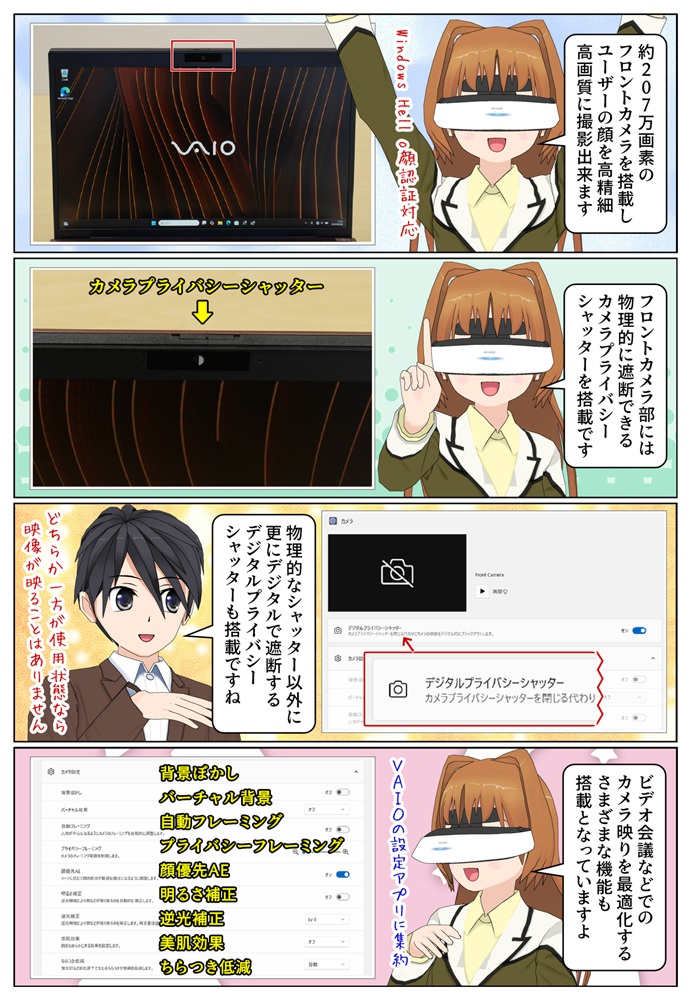 VAIO SX12 はビデオ会議などでのカメラ映りを最適化できるWebカメラを搭載