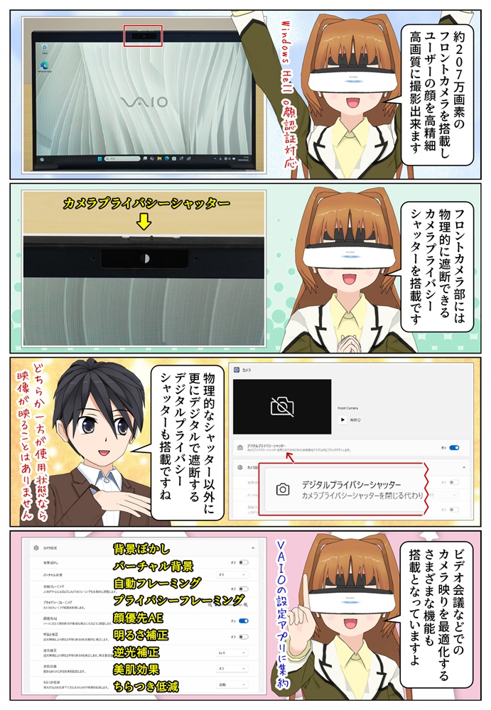 VAIO SX14 はビデオ会議などでのカメラ映りを最適化できるWebカメラを搭載
