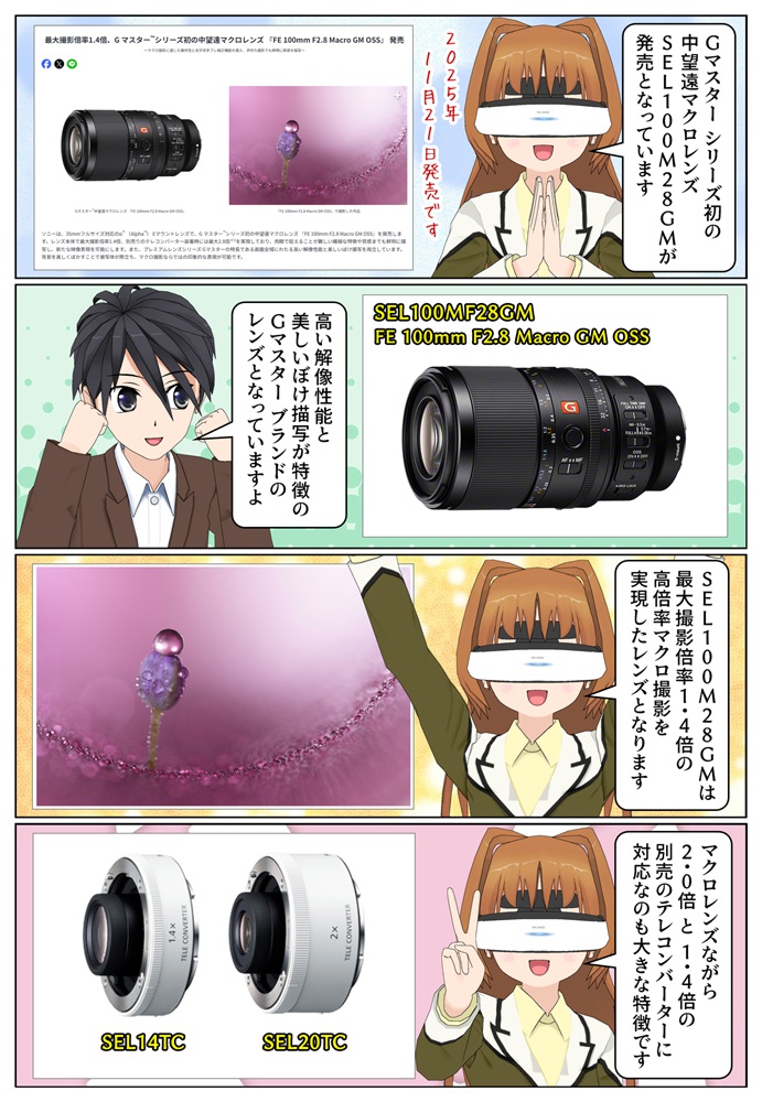 ソニーが中望遠マクロレンズ SEL100M28GM（FE 100mm F2.8 Macro GM OSS）を発売