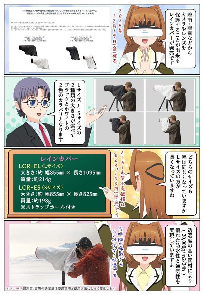 カメラとレンズを雨などから保護するレインカバー LCR-ELとLCR-ESが発売
