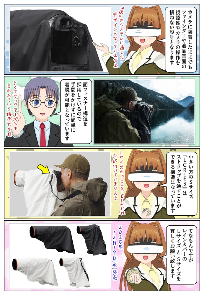 ソニーのカメラ用レインカバー LCR-ES はストラップホール付き