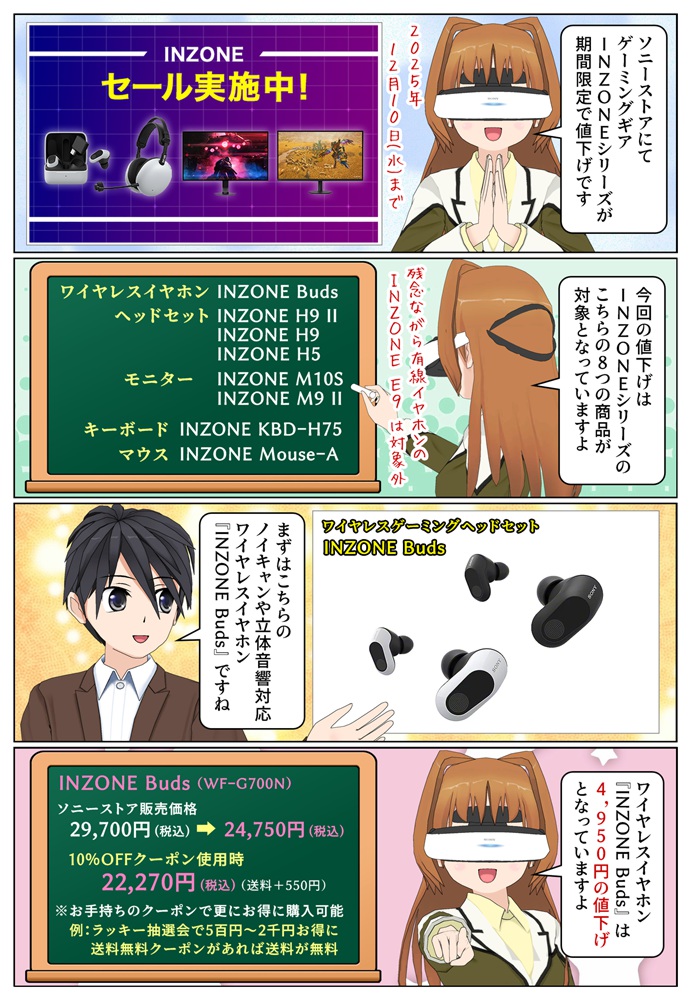 ソニーのゲーミングワイヤレスイヤホン INZONE Buds が期間限定で4,950円の値下げ