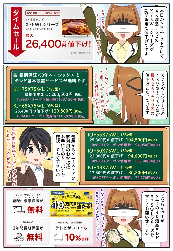 期間限定】ソニーの 4K液晶テレビ X75WLシリーズが最大26,400円の値下げ