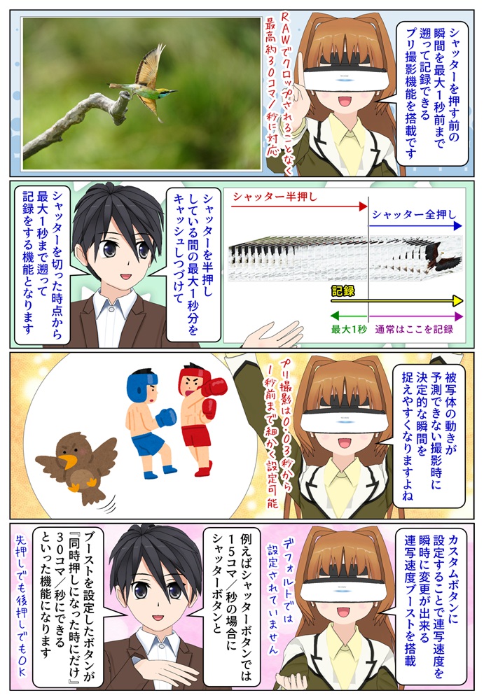 α7 V は最大1秒前まで遡れるプリ撮影機能を搭載