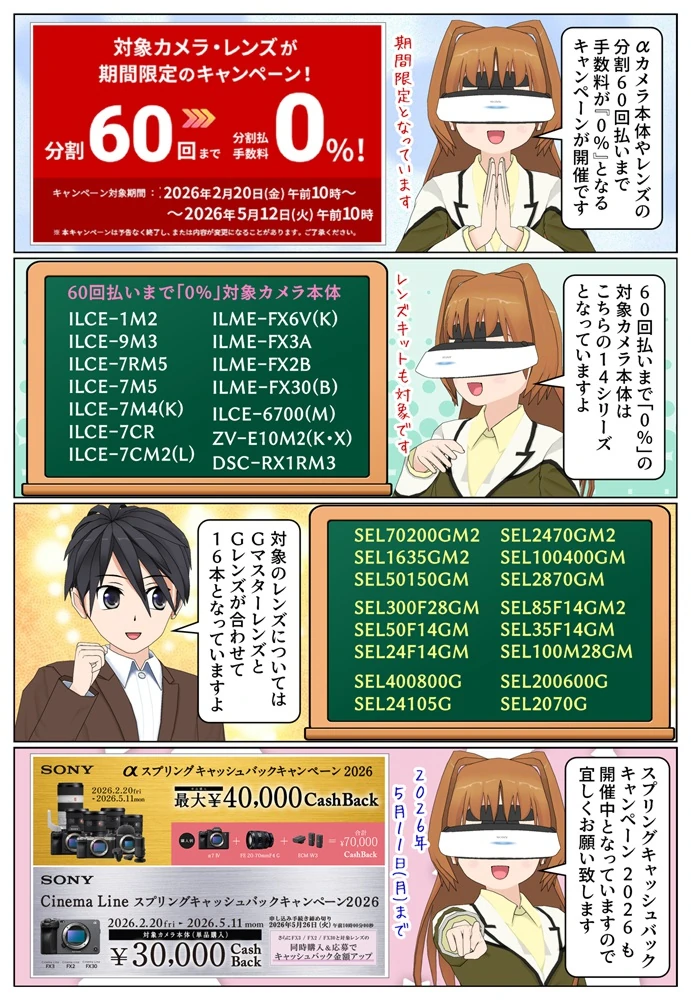 ソニーの「α」カメラとレンズが60回払いまで分割手数料が「0%」の