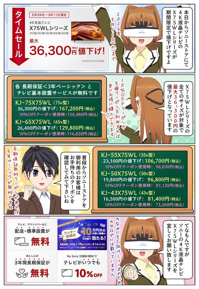 BRAVIA X75WLシリーズが期間限定で値下げ
