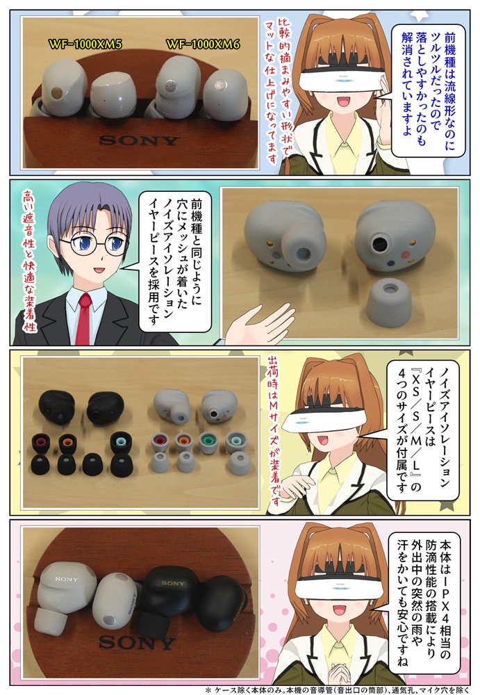 WF-1000XM6は遮音性の高いノイズアイソレーションイヤーピースを採用