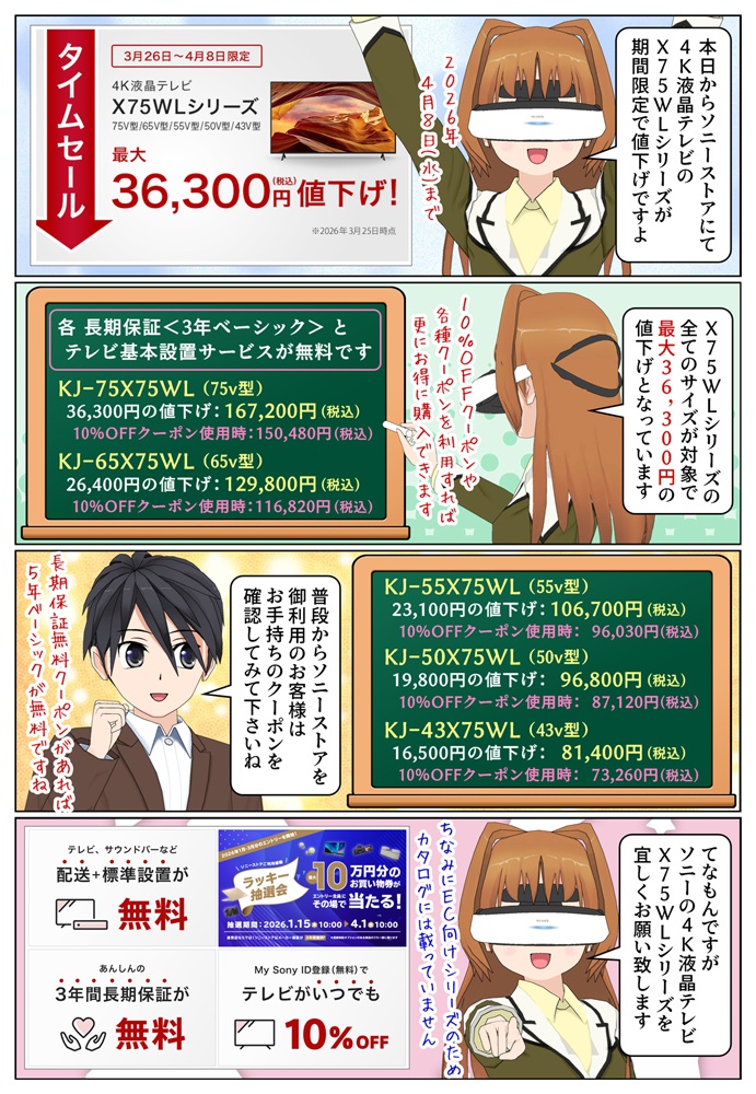 BRAVIA X75WLシリーズが期間限定で値下げ