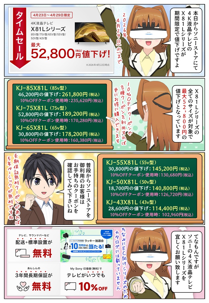 BRAVIA X81Lシリーズが期間限定で値下げ