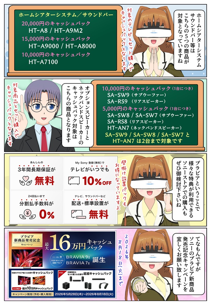 「ブラビア 新商品発売記念キャンペーン 2026」のキャッシュバック金額と対象商品