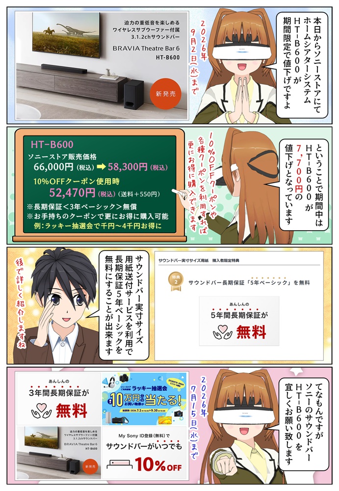 ソニーのお手頃価格のサウンドバー HT-B600 が期間限定で値下げ